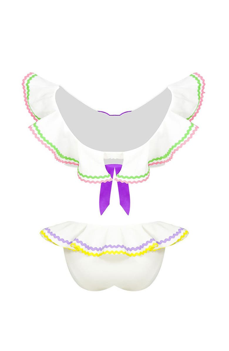 NESSI BYRD Ruffle & Bow Detail Two Piece Bikini,Toddler-Little Kid & Big Kid, Alternate, color, White