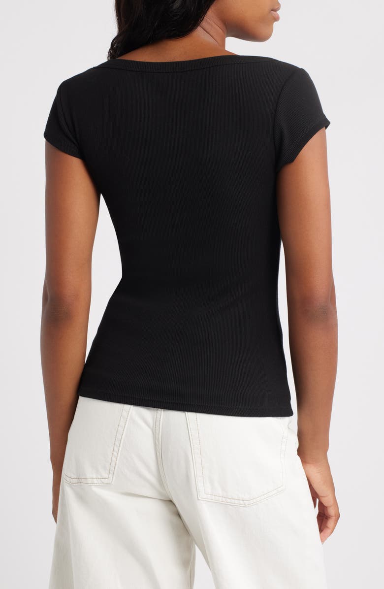 Square Neck Cap Sleeve Rib Top