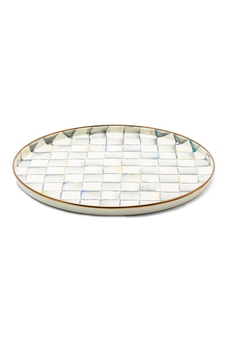 Sterling Check Enameled Steel Round Tray, Main, color, STERLING