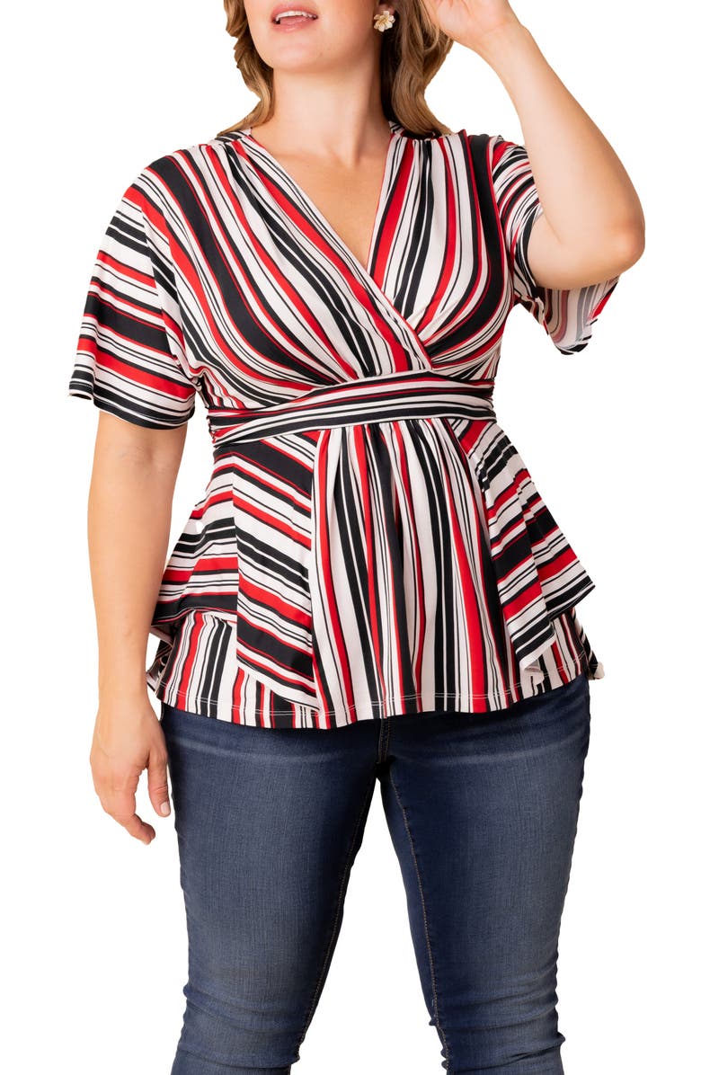 Kiyonna Boulevard Stripe Knit Top, Main, color, Red White & Black