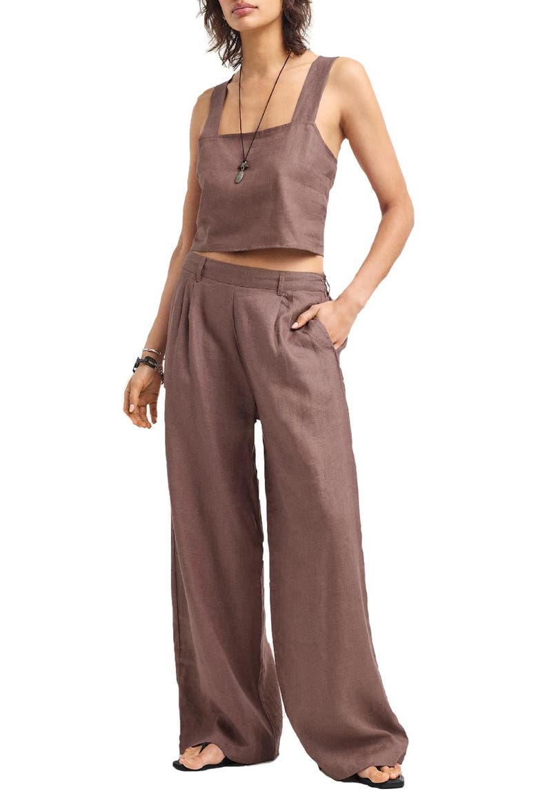Tallows Crop Linen Cover-Up Top, Alternate, color, MOCHA BROWN