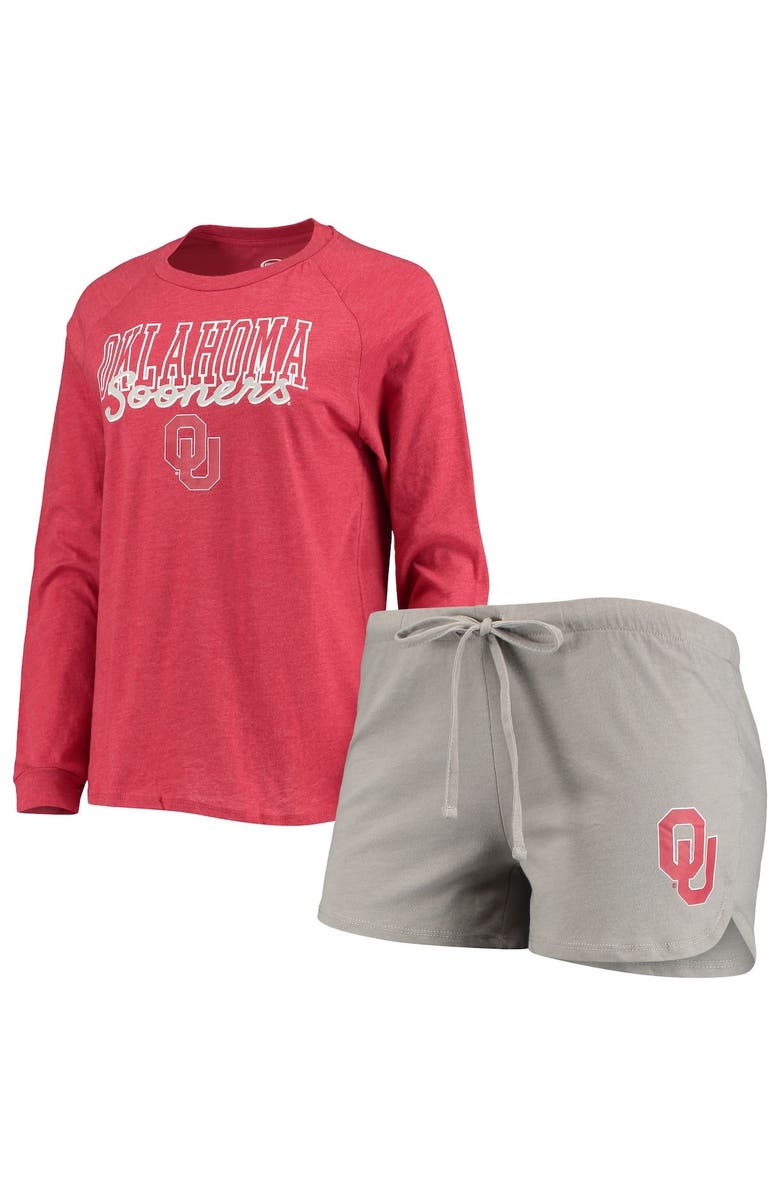CONCEPTS SPORT Women's Concepts Sport Crimson/Gray Oklahoma Sooners Raglan Long Sleeve T-Shirt & Shorts Sleep Set, Alternate, color, 