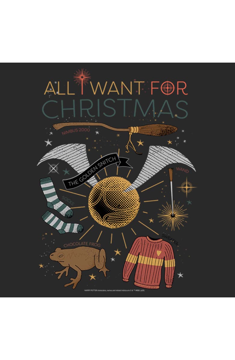 HARRY POTTER Women's Harry Potter All I Want for Wizard Christmas  Graphic T-Shirt, Alternate, color, Black