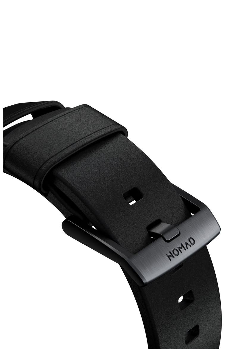 Modern Leather 22mm Apple Watch® Watchband, Alternate, color, BLACK/ BLACK