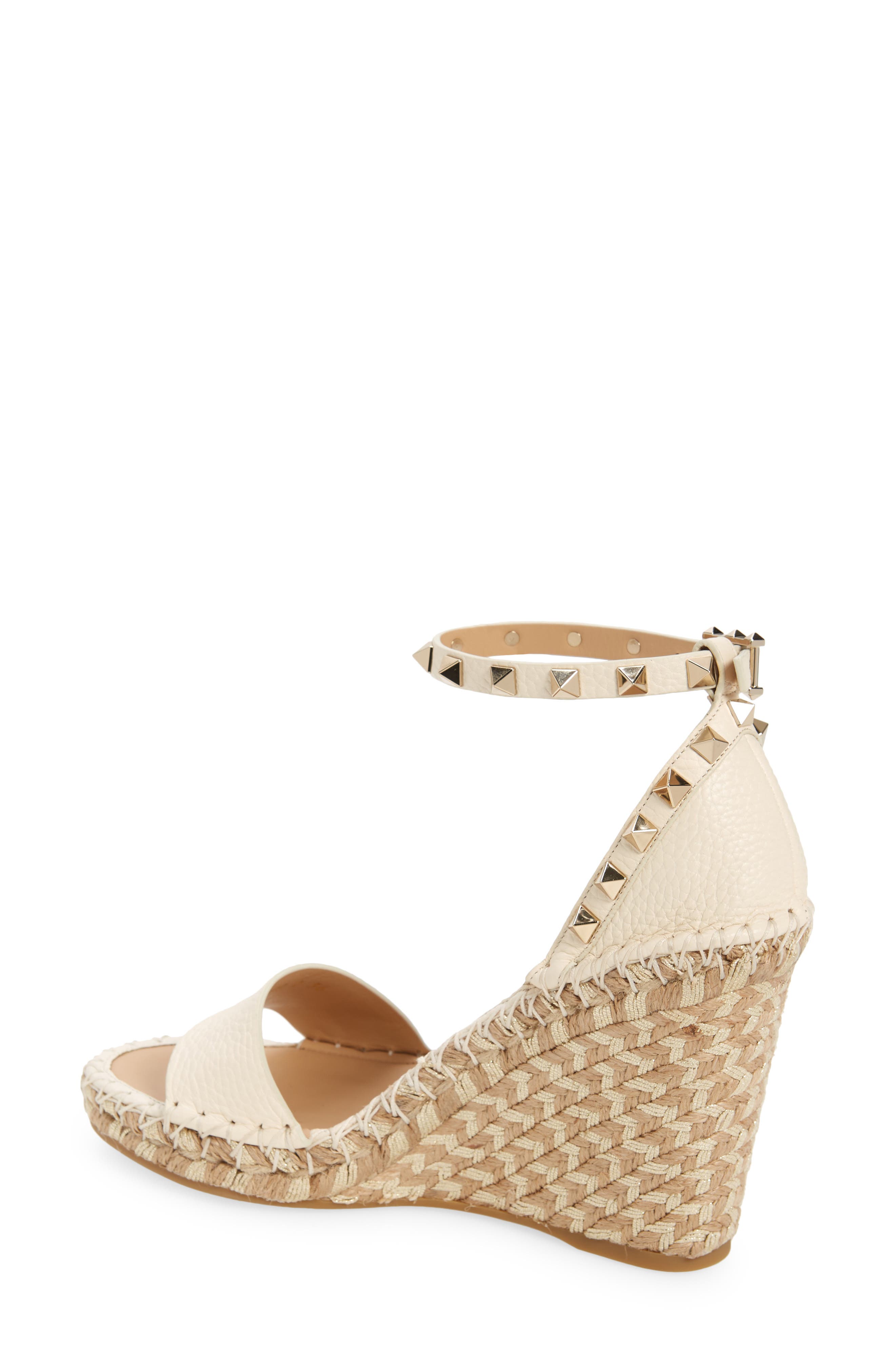 Valentino Rockstud Espadrille Wedge Sandal, Alternate, color, IVORY