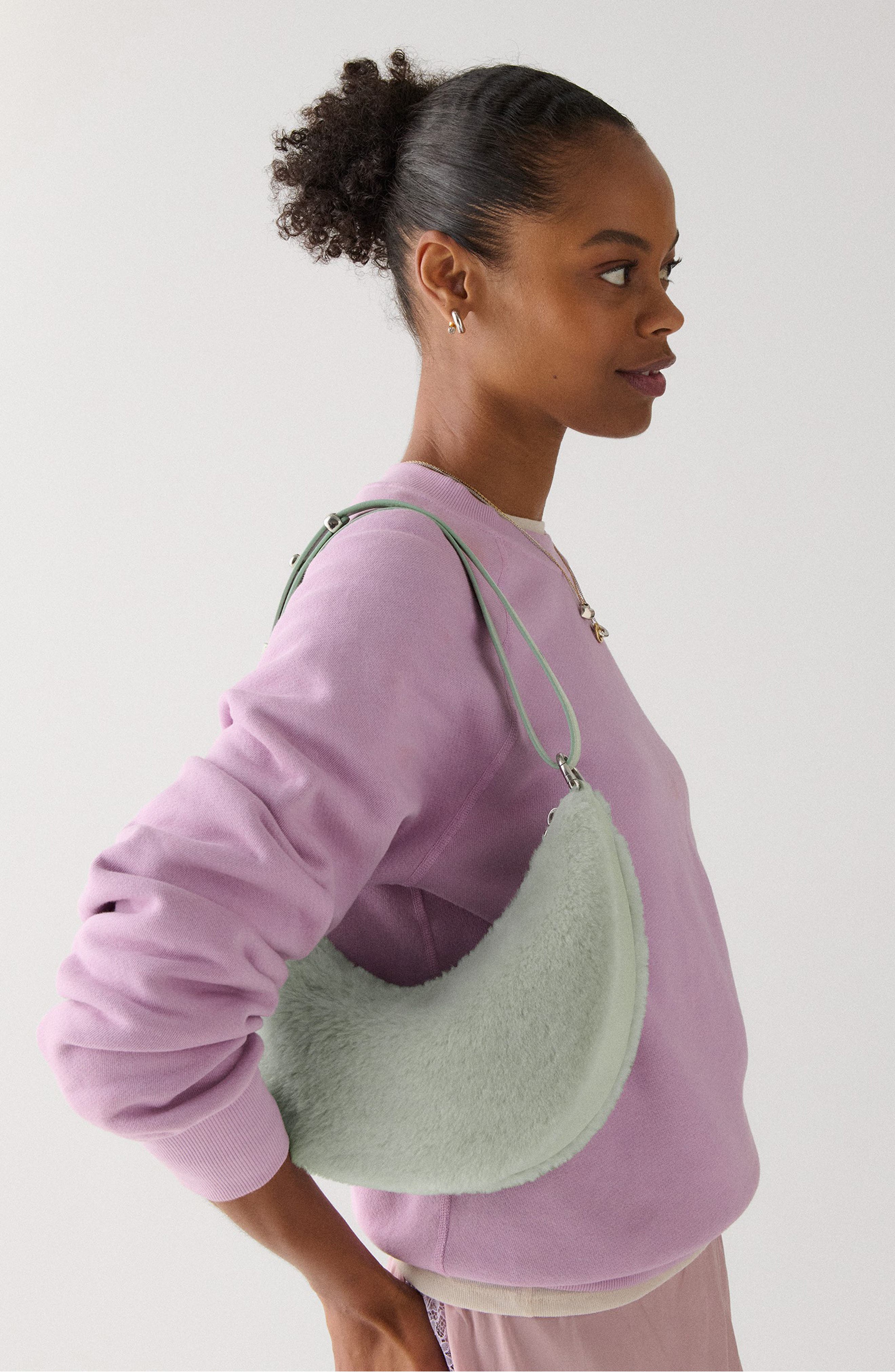 Kate Spade New York duo genuine shearling crossbody bag, Alternate, color, Mint Frosting