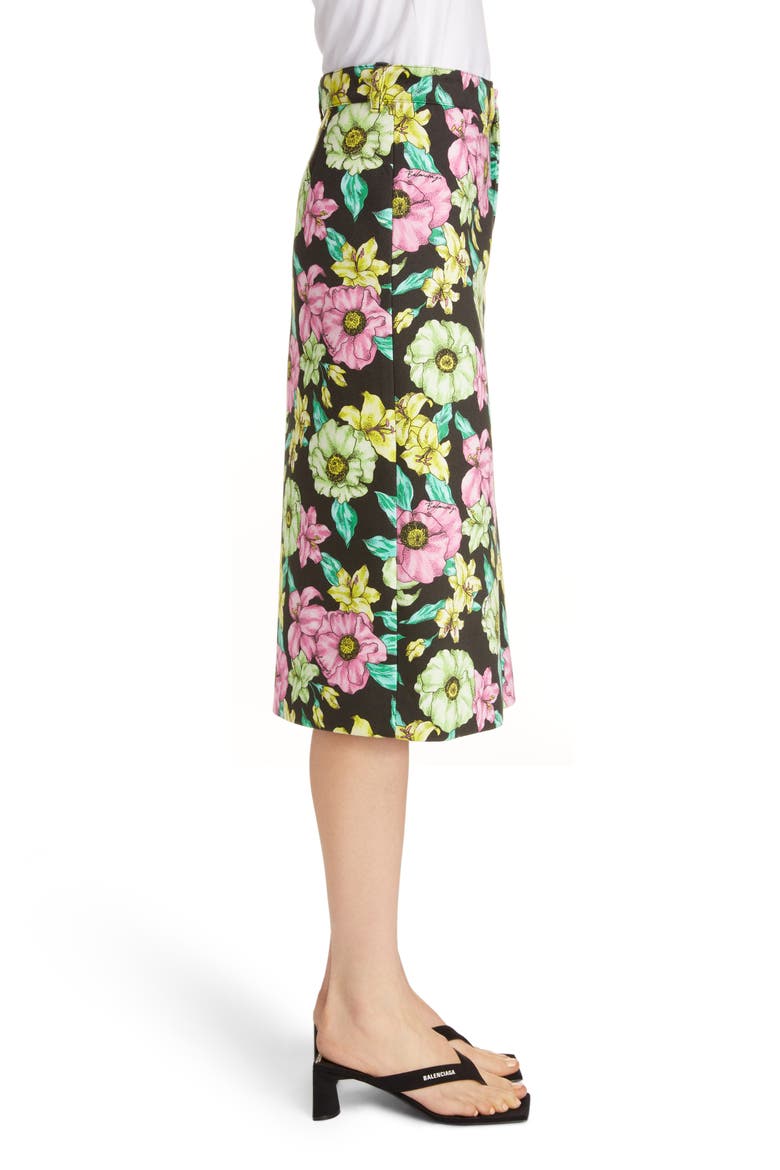 Floral Print Cotton A-Line Skirt, Alternate, color, BLACK/ GREEN