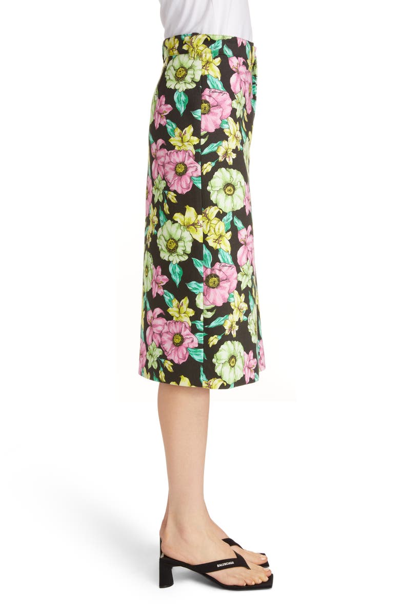 Balenciaga Floral Print Cotton A-Line Skirt, Alternate, color, 