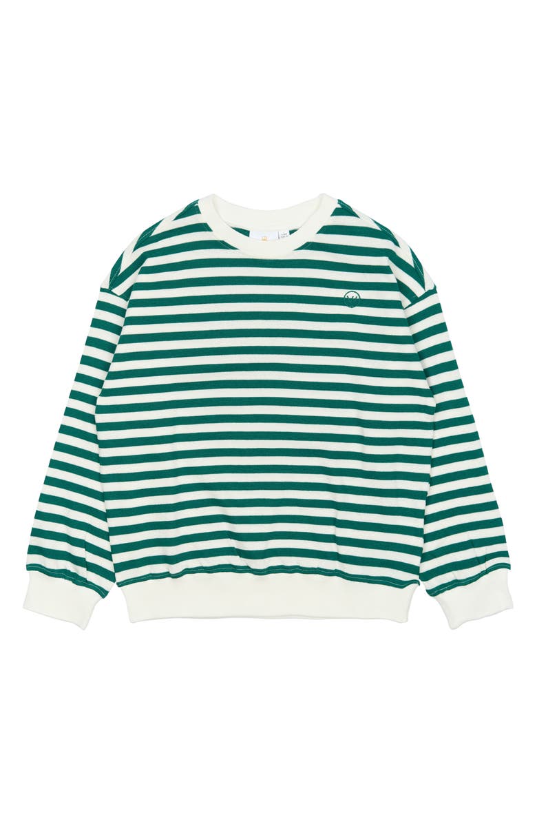 THE NEW Kids' Nero Stripe Organic Cotton Crewneck Sweatshirt, Main, color, Alpine Green Striped