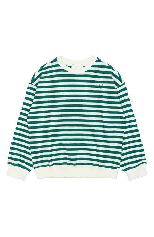 The New Kids' Nero Stripe Organic Cotton Crewneck Sweatshirt In Green