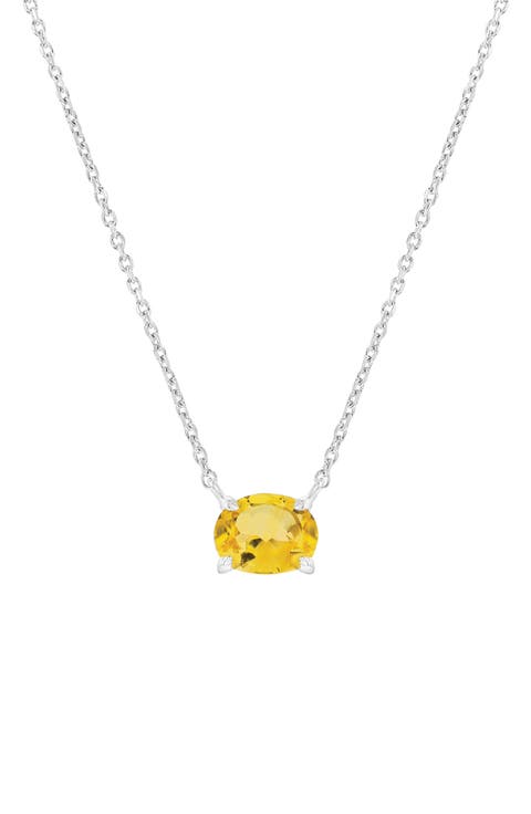 Sterling Silver Oval Semiprecious Stone Pendant Necklace