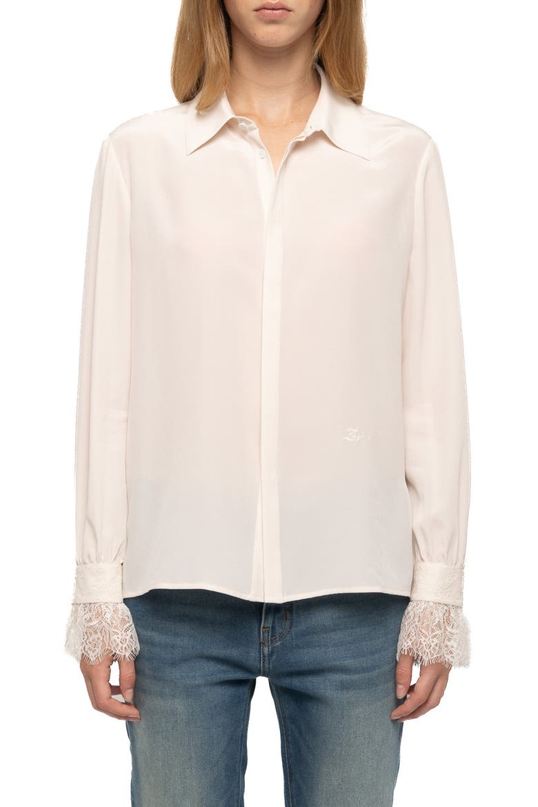 Thely Lace Silk Shirt, Main, color, ECRU