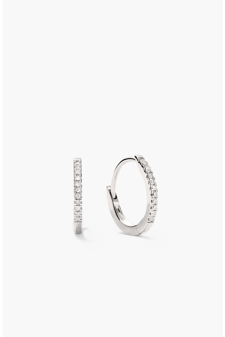 Pave Diamond Huggie Hoops, Main, color, White Gold / Diamond