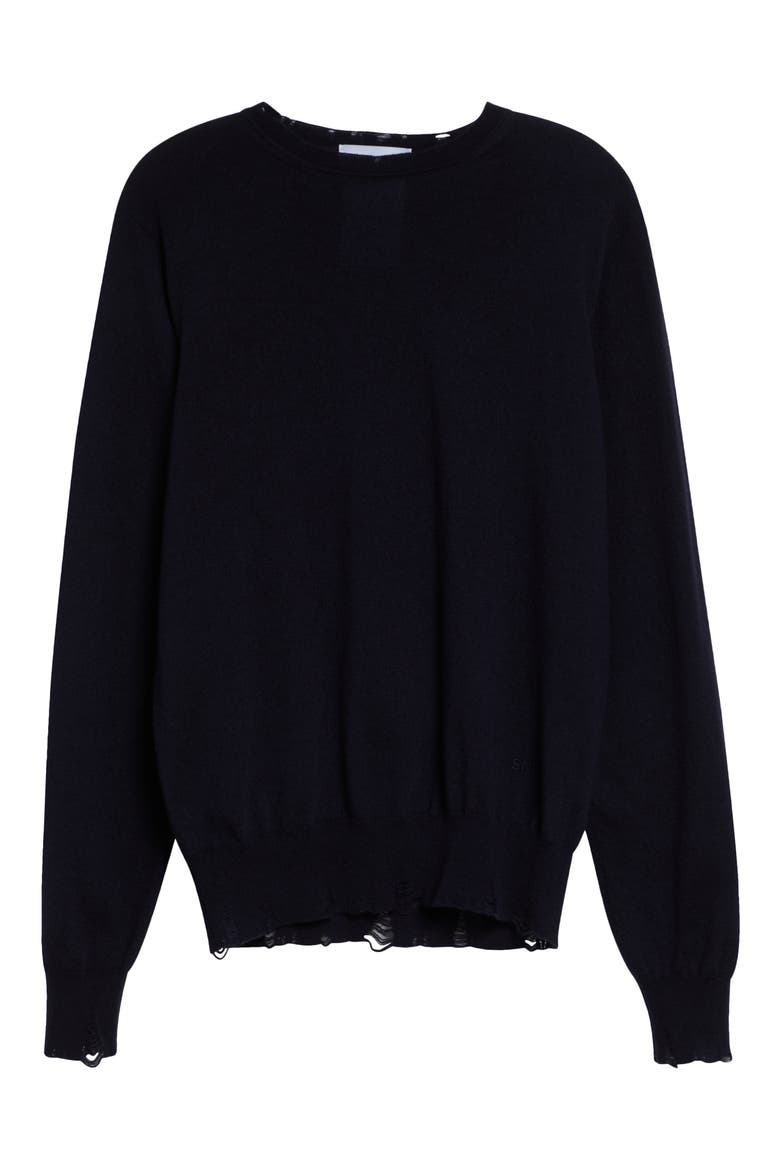 Distressed Merino Wool Sweater, Alternate, color, NAVY