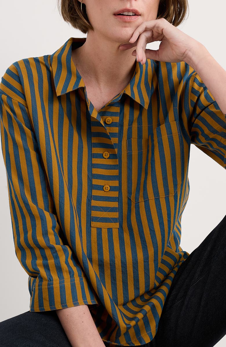 Seasalt Cornwall Oak Leaf Stripe Organic Cotton Half Placket Shirt, Main, color, 