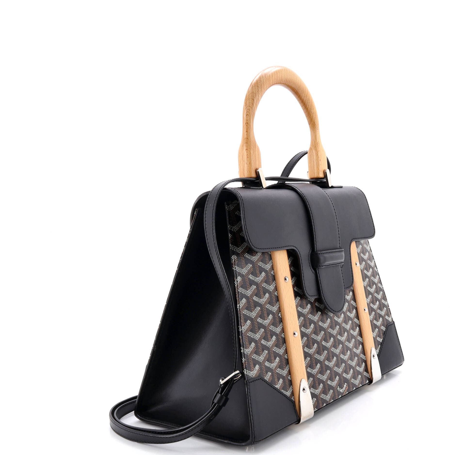 Pre-Owned Goyard Saigon Top Handle Bag Coated Canvas with Leather MM, Alternate, color, Black