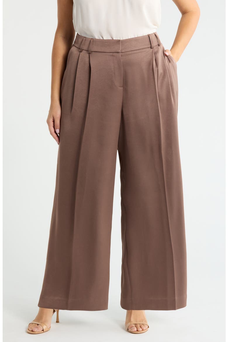 Pleated Satin Wide Leg Pants, Main, color, MOCHA