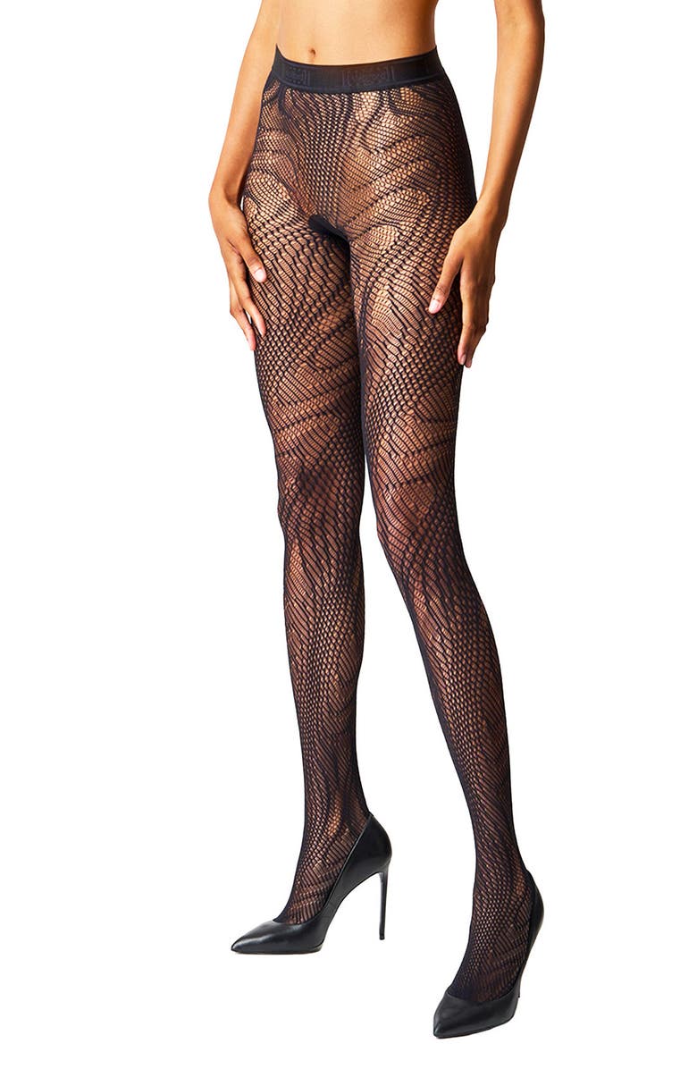 Wolford Snakeskin Net Tights, Main, color, Black