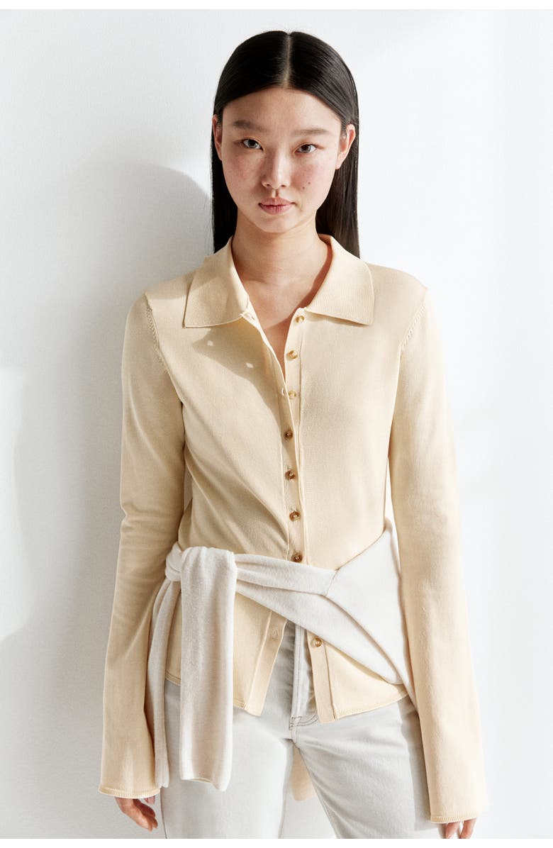 H&M Fine-knit button-front top, Alternate, color, Light Beige