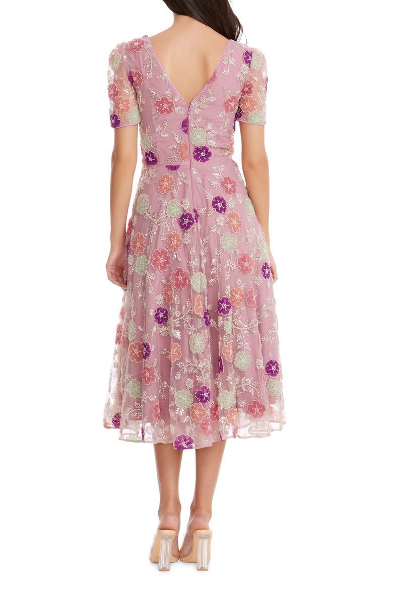 Dress the Population Iliana Beaded Floral Cocktail Midi Dress, Alternate, color,