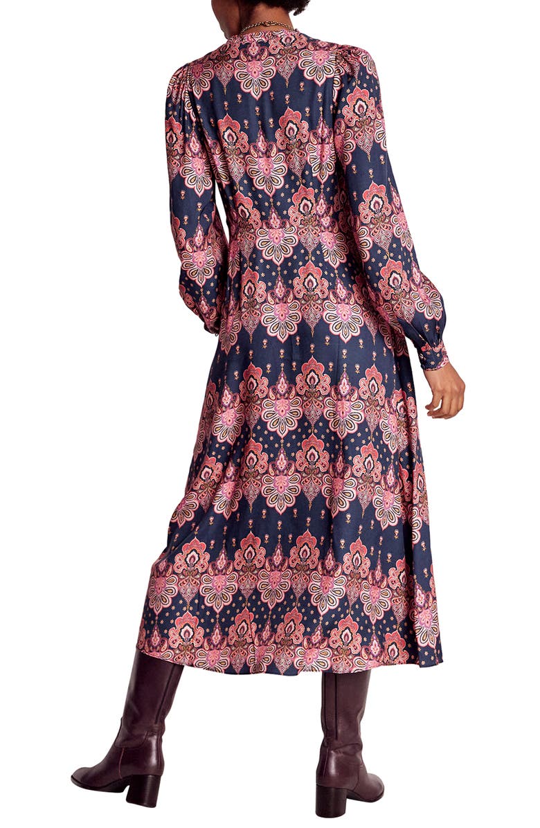 Boden Paisley Long Sleeve Midi Dress, Alternate, color, Navy Embellished Paisley