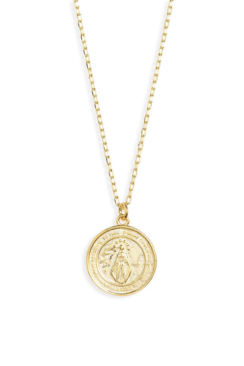 Virgin Mary Coin Pendant Necklace, Main, color, GOLD