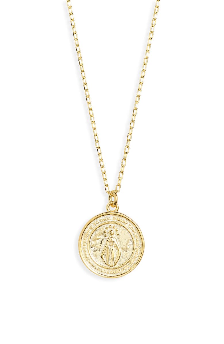 Argento Vivo Sterling Silver Virgin Mary Coin Pendant Necklace, Main, color, Gold