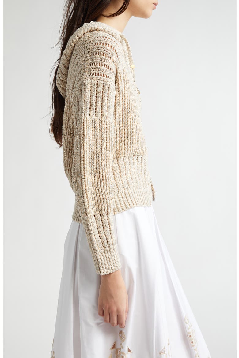 Sequin Zip-Up Hooded Cardian, Alternate, color, SAND