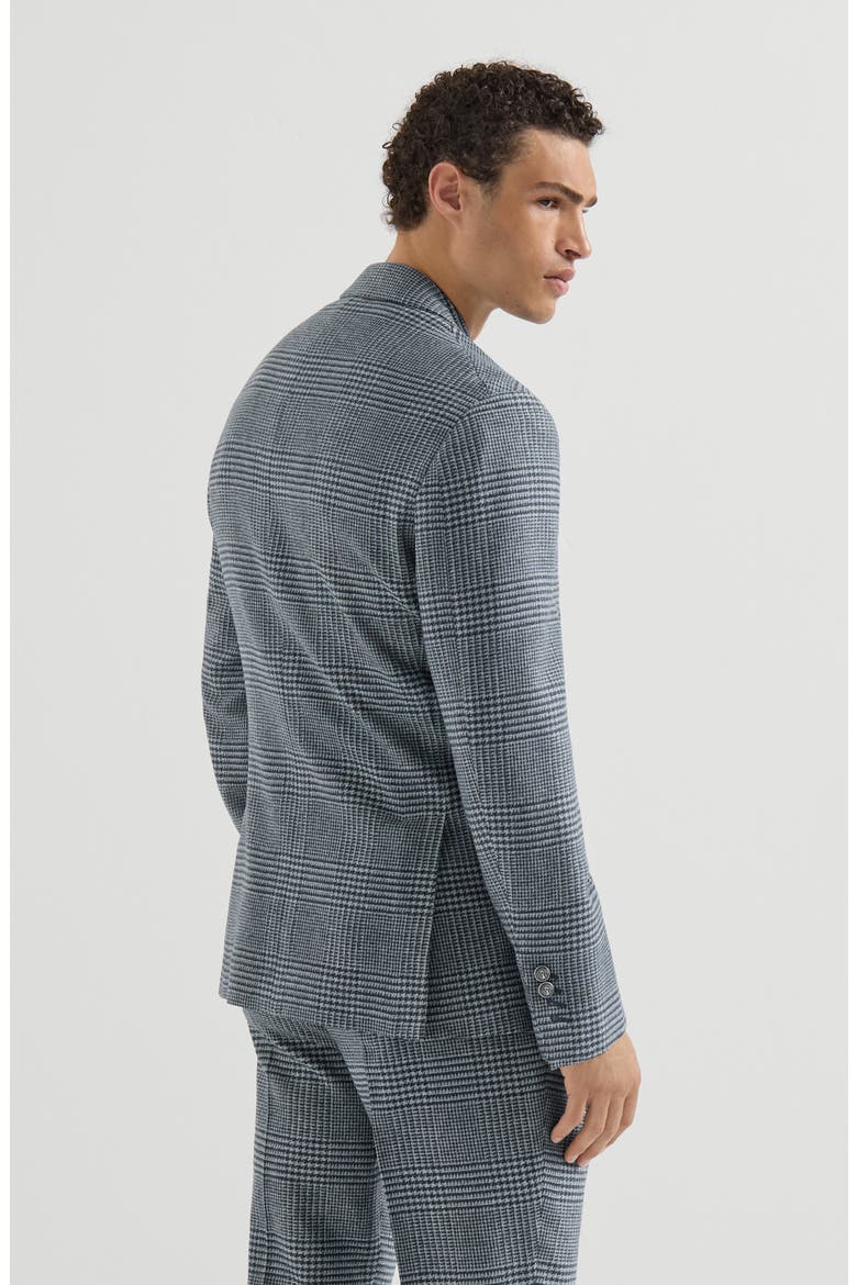 Comfort wool and cashmere Prince of Wales flannel deconstructed blazer with metal buttons, Alternate, color, Cerulean