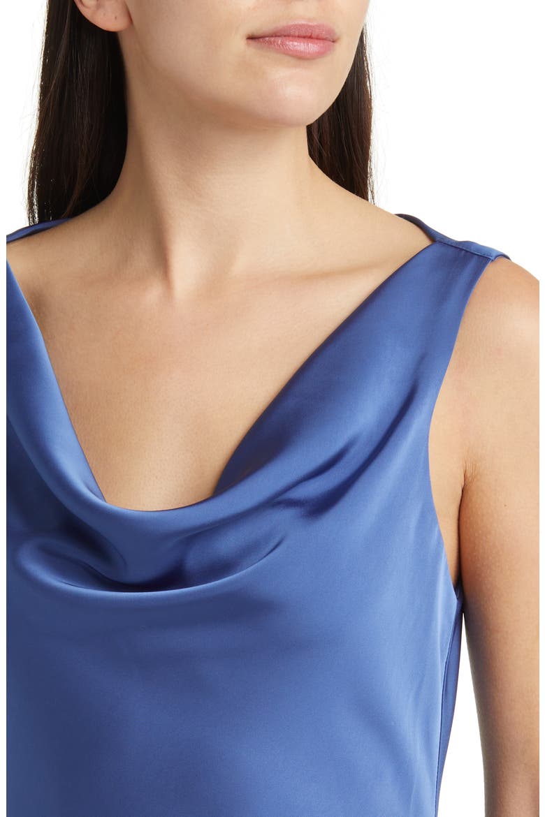Cowl Neck Satin Midi Dress, Alternate, color, BLUE