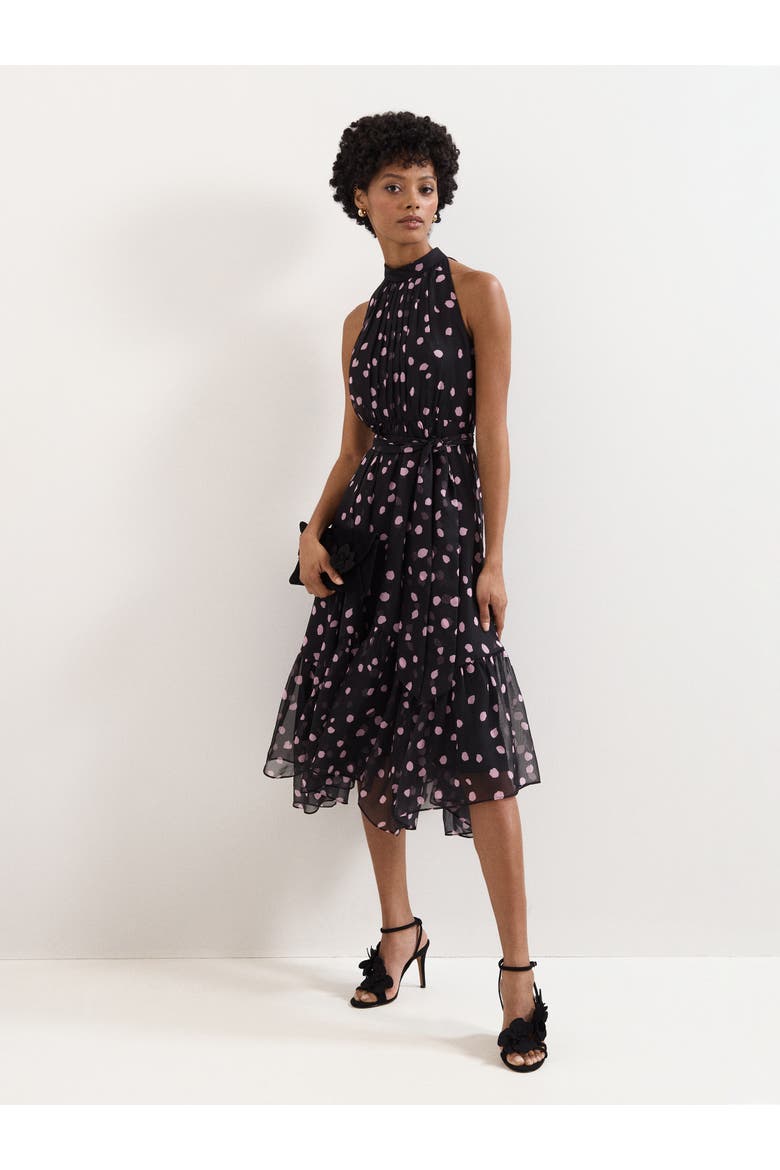 Lucinda Sleeveless Halter Midi Dress, Alternate, color, Black