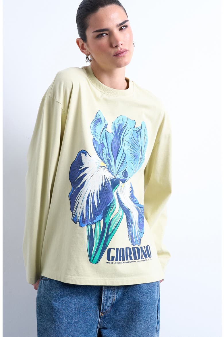 Giardino Iris Skater Long Sleeve Graphic T-Shirt, Main, color, LIGHT GREEN