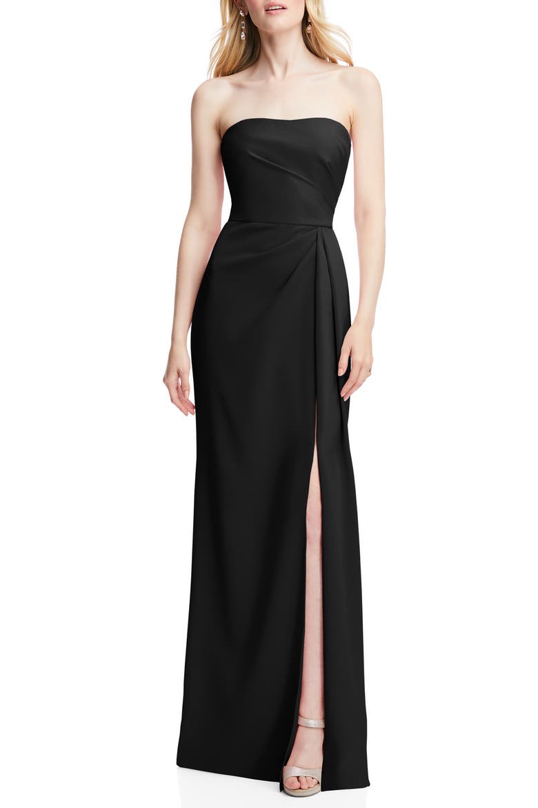 Strapless Crepe Trumpet Gown, Main, color, BLACK