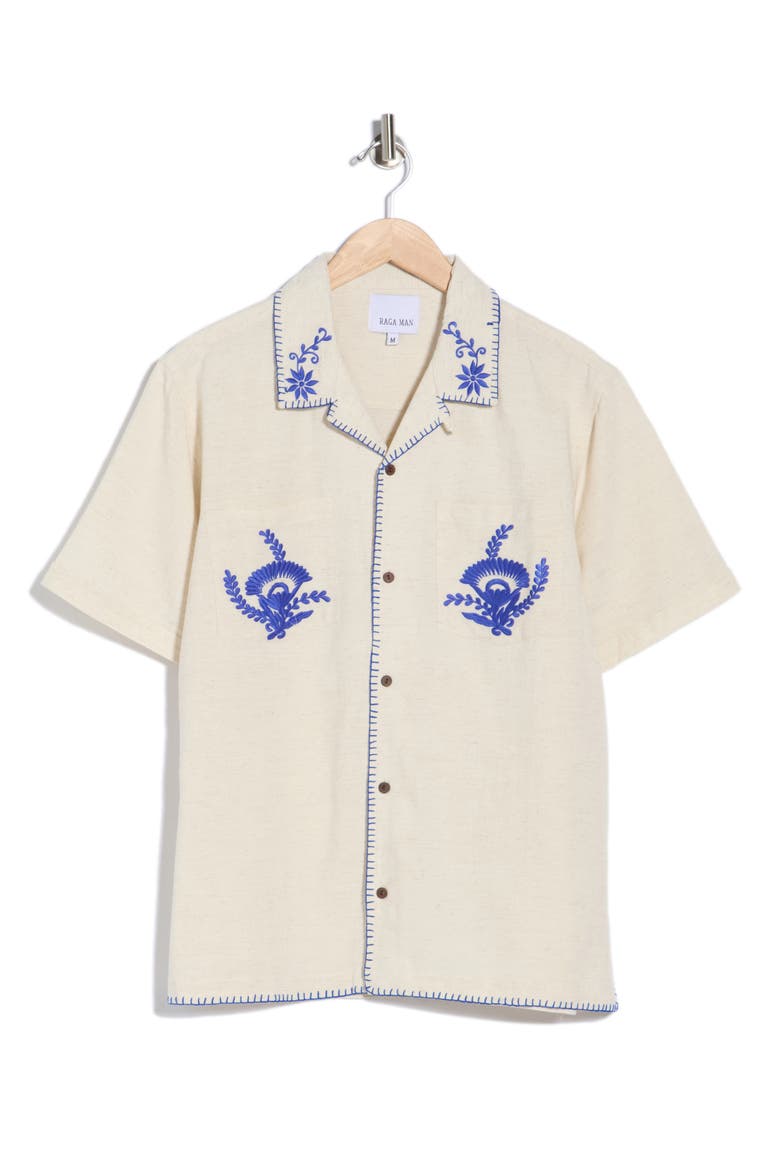 Gopal Embroidered Camp shirt, Alternate, color, EGGSHELL