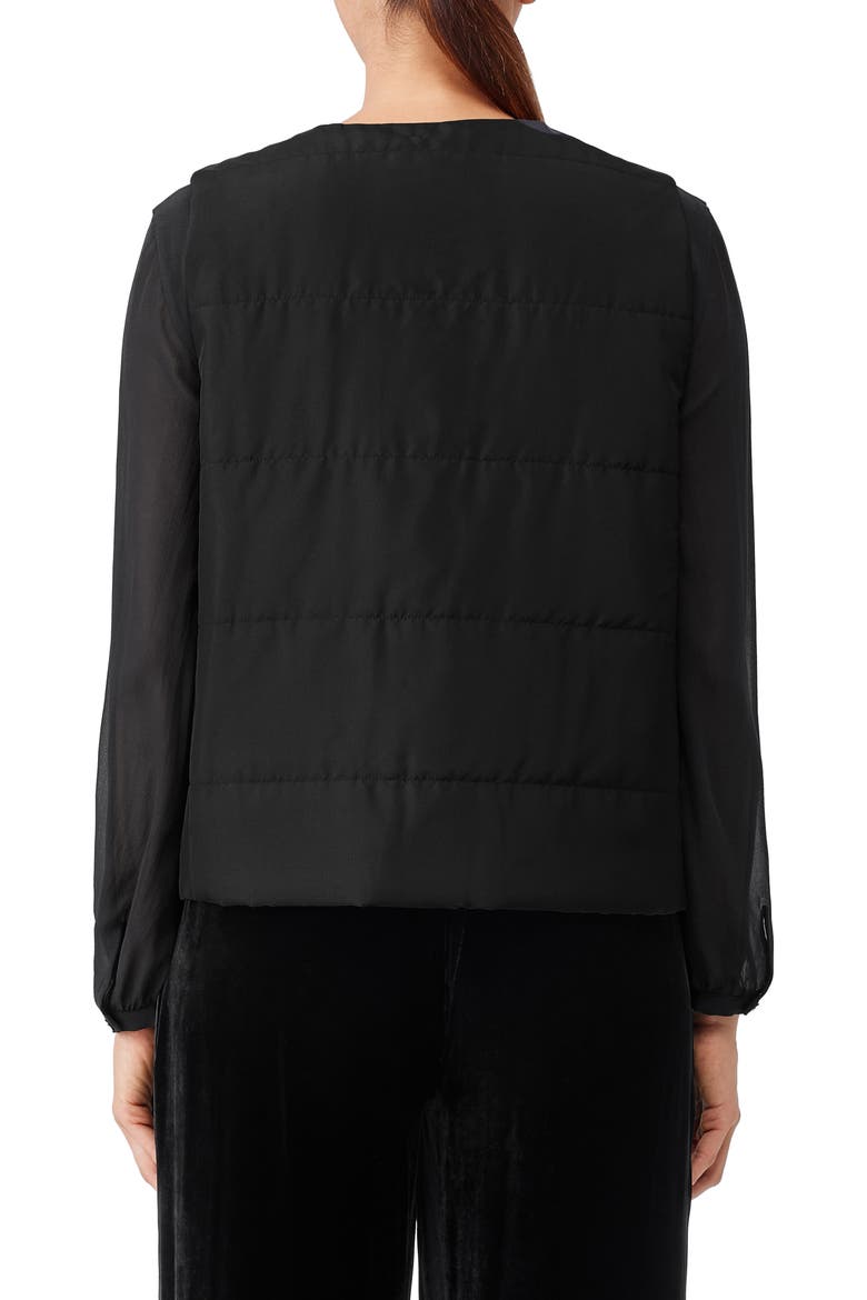 Quilted Round Neck Silk Vest, Alternate, color, BLACK