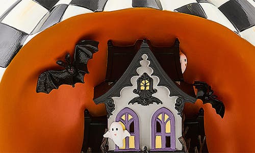 Mackenzie-childs Mackenzie Childs Illuminated Haunted House Pumpkin Scene In Multi