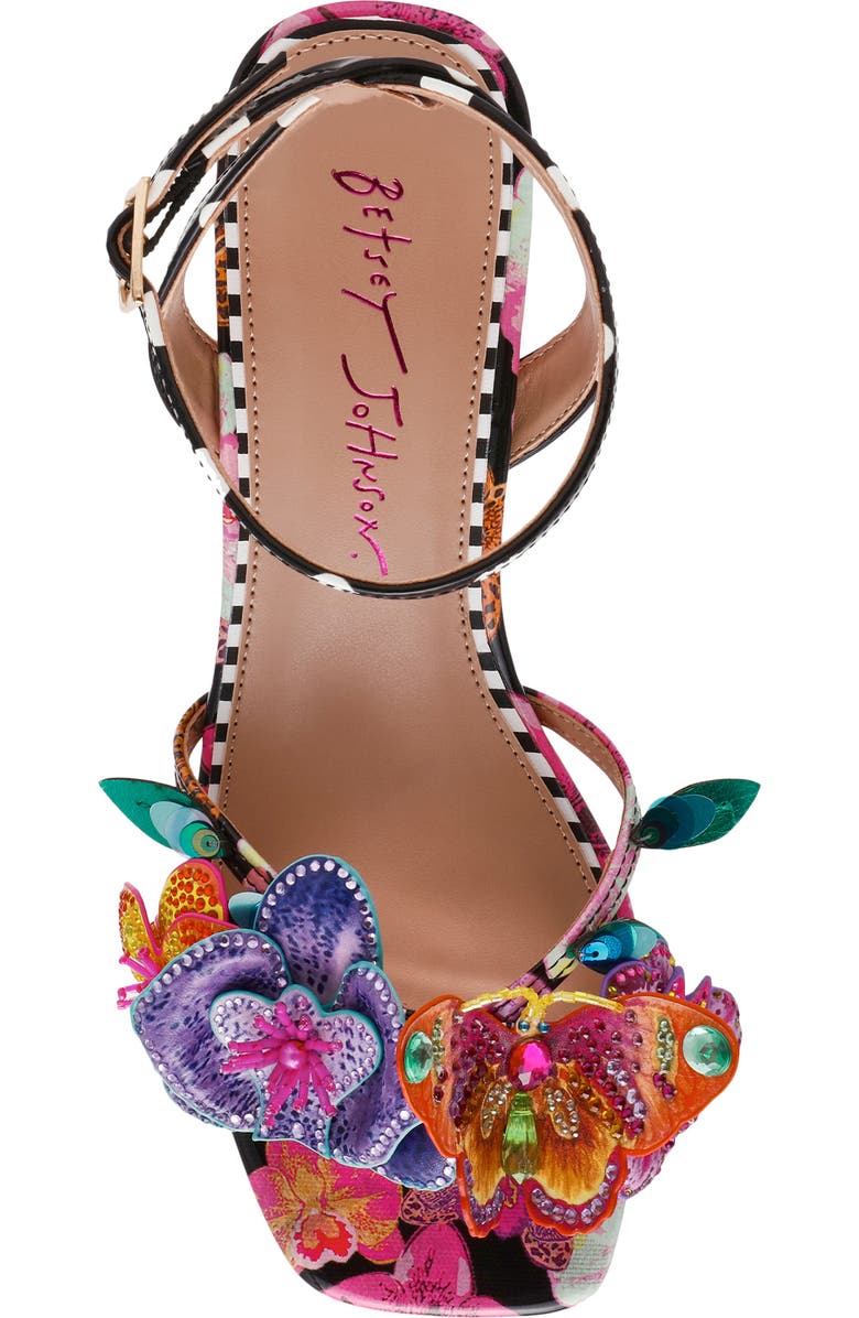 Betsey Johnson Maranda Ankle Strap Sandal, Alternate, color, Black Multi