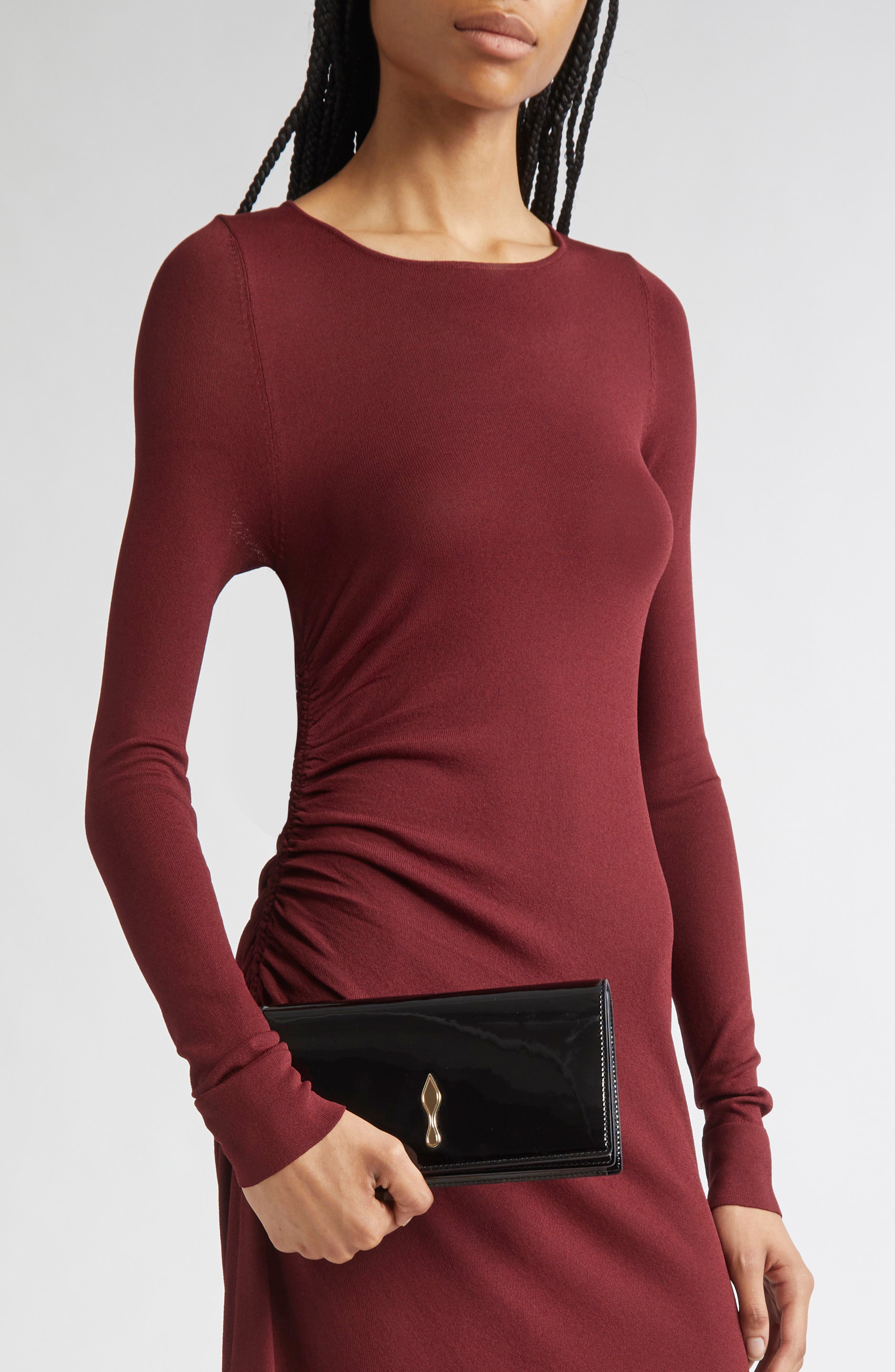 Christian Louboutin Bettina Patent Leather Clutch, Alternate, color, Black/ Gold