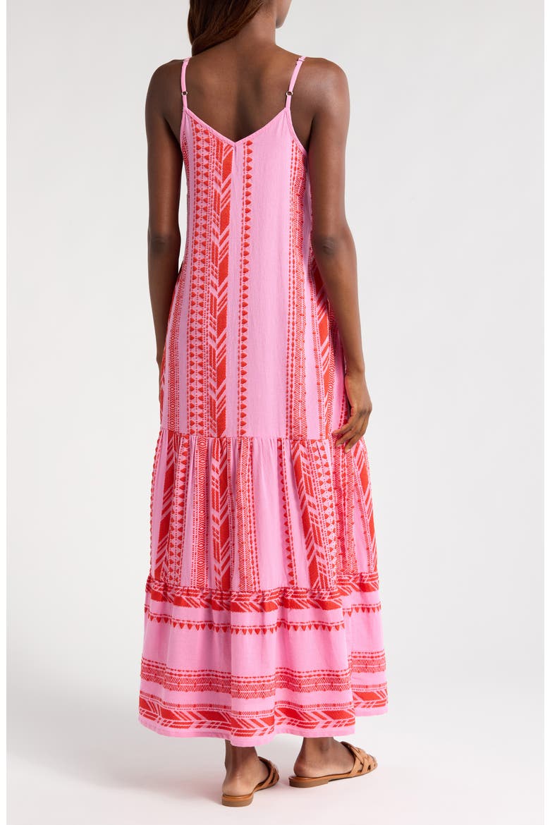 Embroidered Tiered Cotton Blend Cover-Up Maxi Dress, Alternate, color, RED TWO TONE