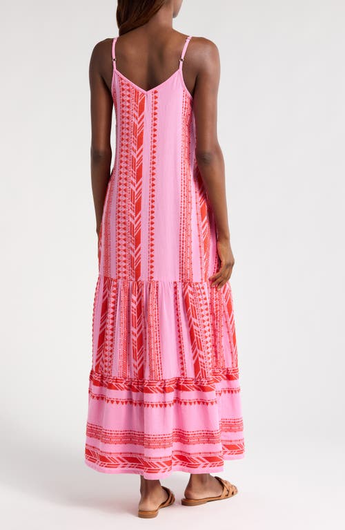 Shop Elan Embroidered Tiered Cotton Blend Cover-up Maxi Dress In Red Two Tone
