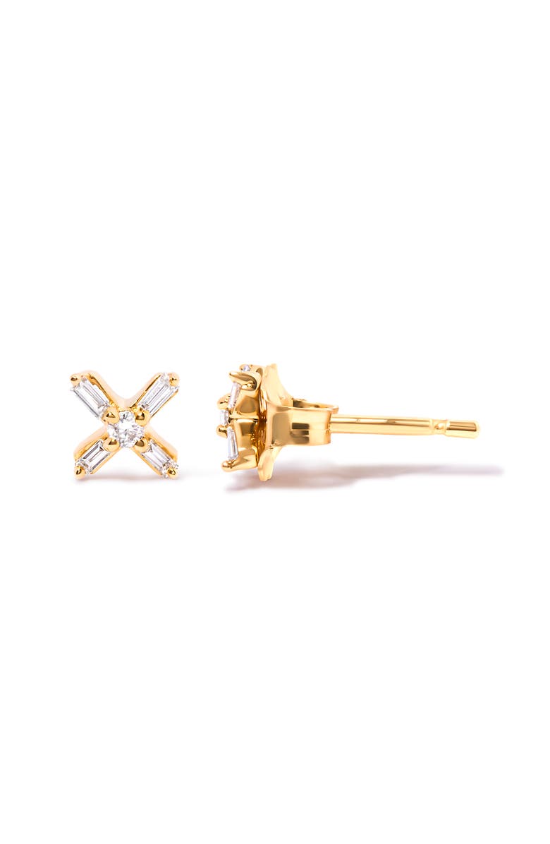 Haus of Brilliance 10K Yellow Gold 1/10 Ct Round and Baguette Diamond Criss Cross X Stud Earring, Alternate, color, Yellow