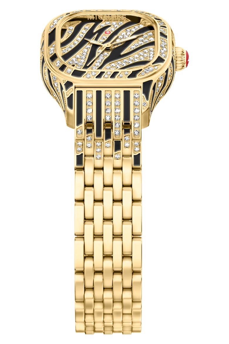 Mini Meggie Zebra Dial Diamond Bracelet Watch, 23mm x 25mm, Alternate, color, BLACK/ GOLD