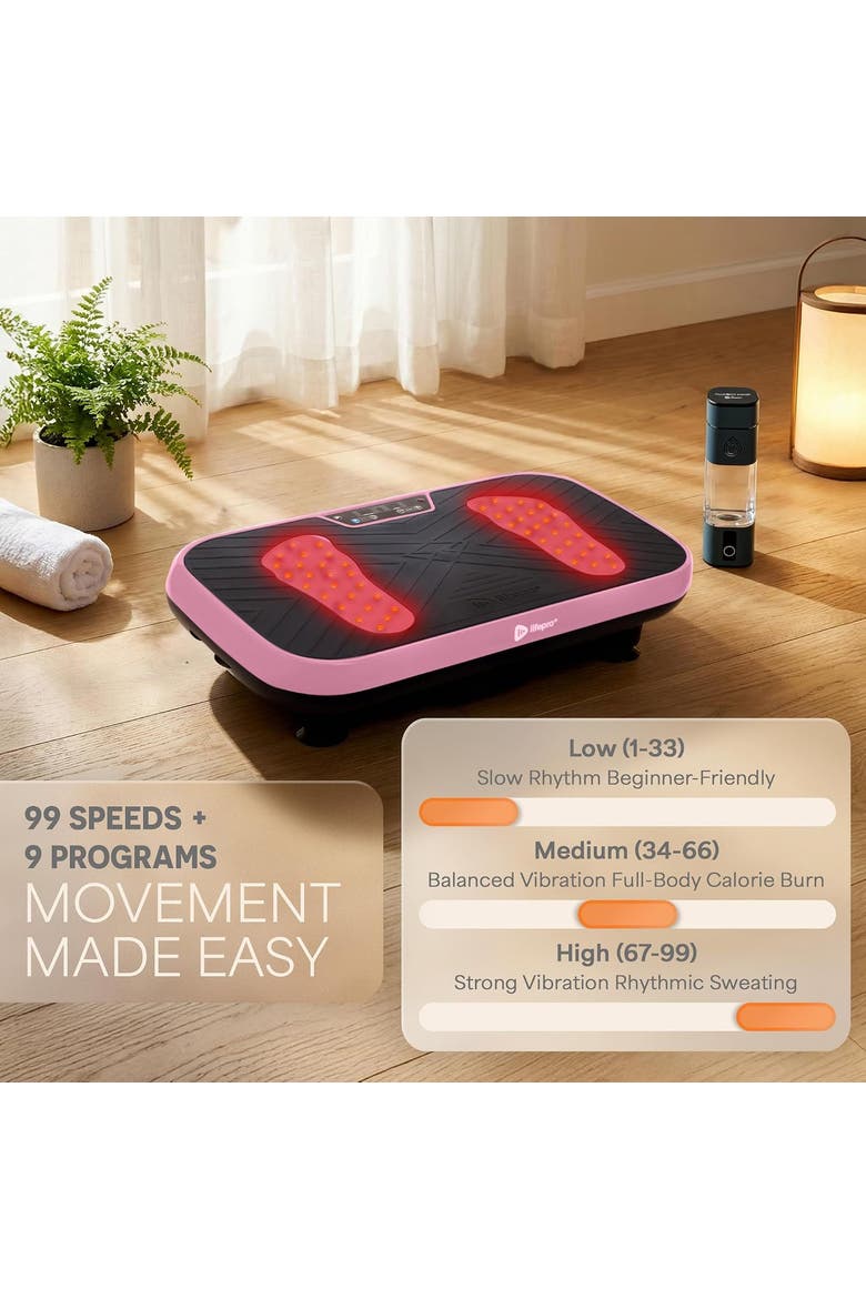 VibraRed Vibration Plate with Red Light 99 Speeds & Resistance Bands, Alternate, color, Pink