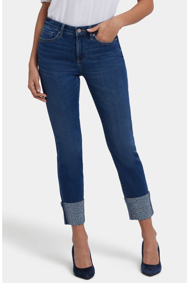 Sheri Rhinestone Cuff Ankle Slim Jeans, Alternate, color, VINTAGE LAPIS