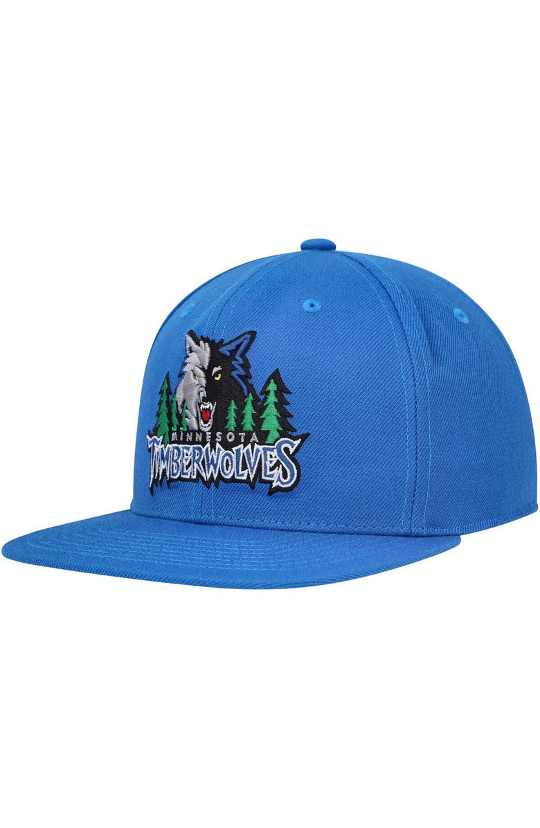 Mitchell & Ness Men's Mitchell & Ness Blue Minnesota Timberwolves Hardwood Classics MVP Team Ground 2.0 Fitted Hat, Main, color, 