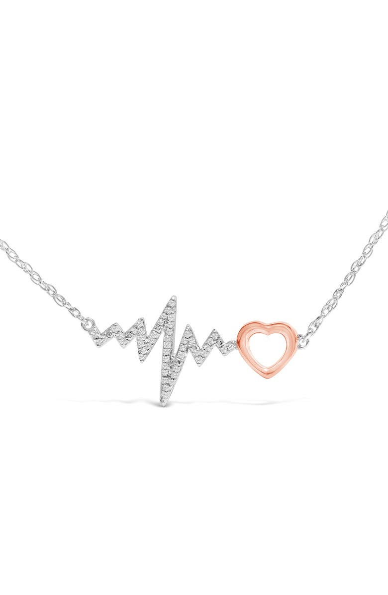 Haus of Brilliance 14K Rose Gold Plated Silver Diamond Accent Zig Zag Heart Necklace, Alternate, color, White Gold Over Silver
