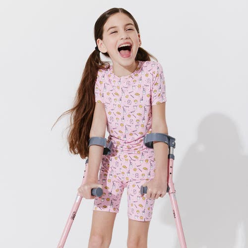Bellabu Bear Pink Milk & Cookies Kids 2-piece Short Sleeve & Shorts Pajama Set In Pink