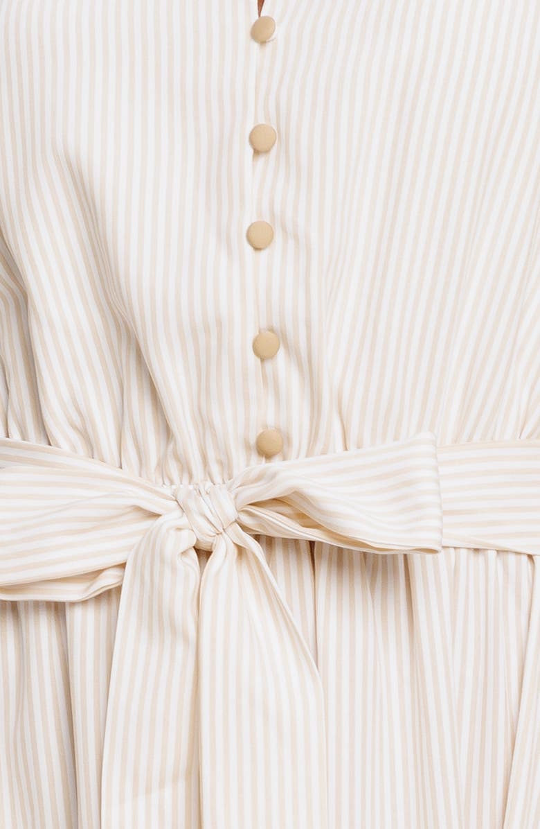 FLYING TOMATO Stripe Short Sleeve Midi Shirtdress, Alternate, color, Taupe White Stripe