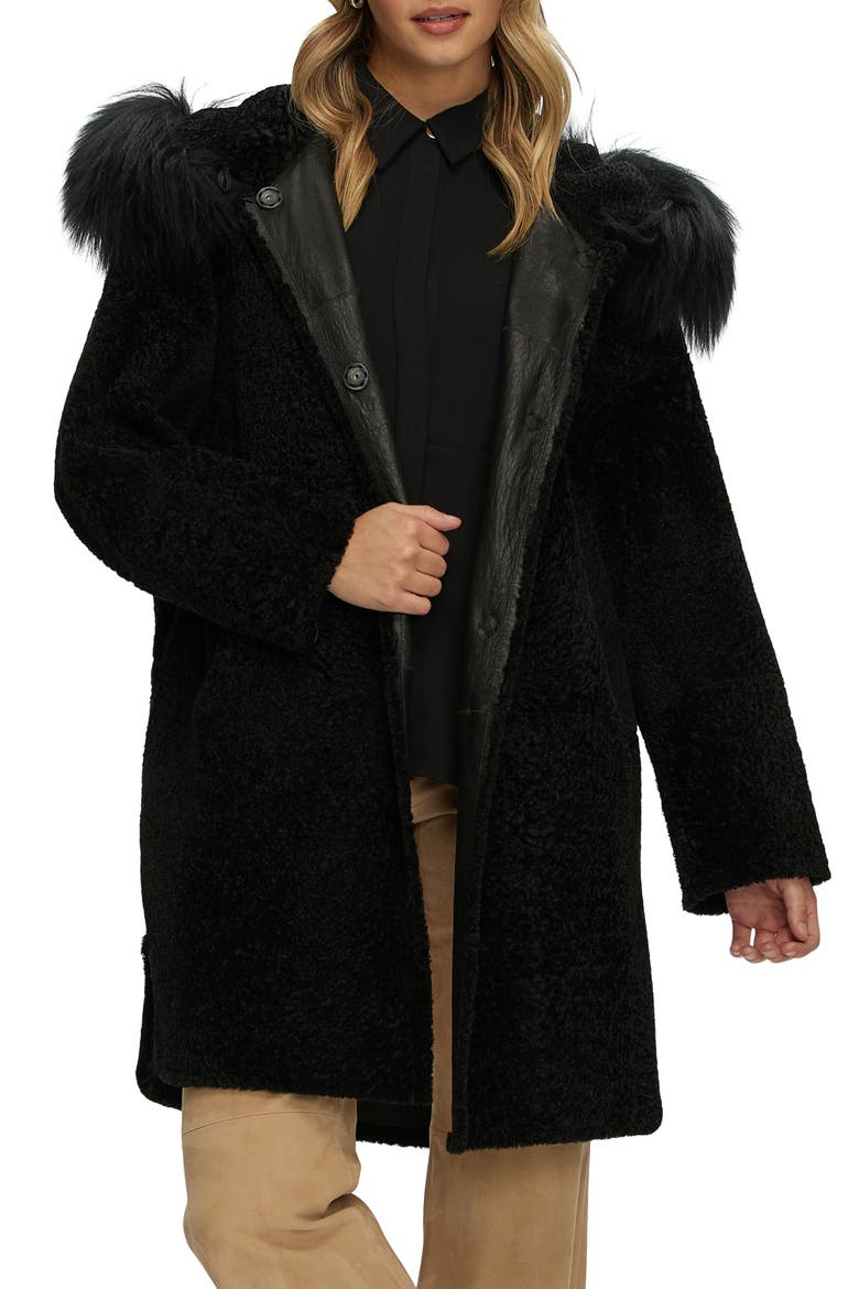 Reversible Genuine Shearling Stroller with Genuine Shearling Hood Trim, Alternate, color, BLACK/BLACK