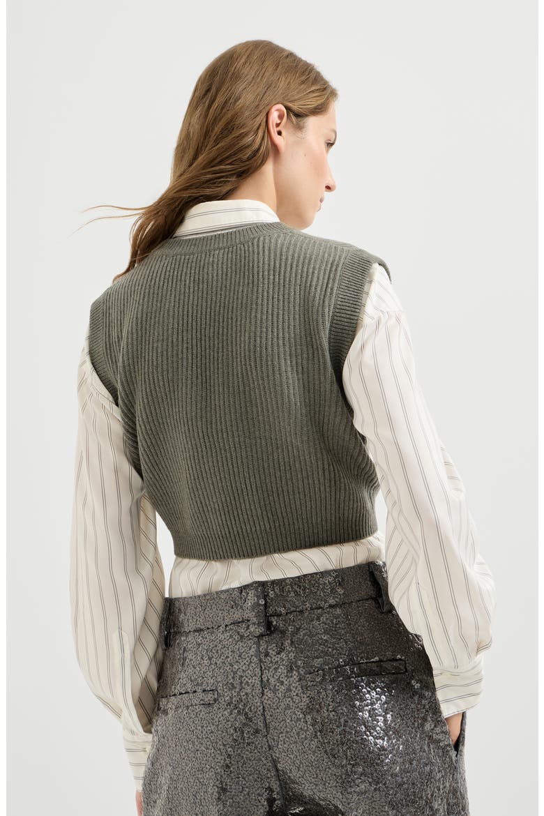 Cashmere rib knit sweater vest, Alternate, color, Origano